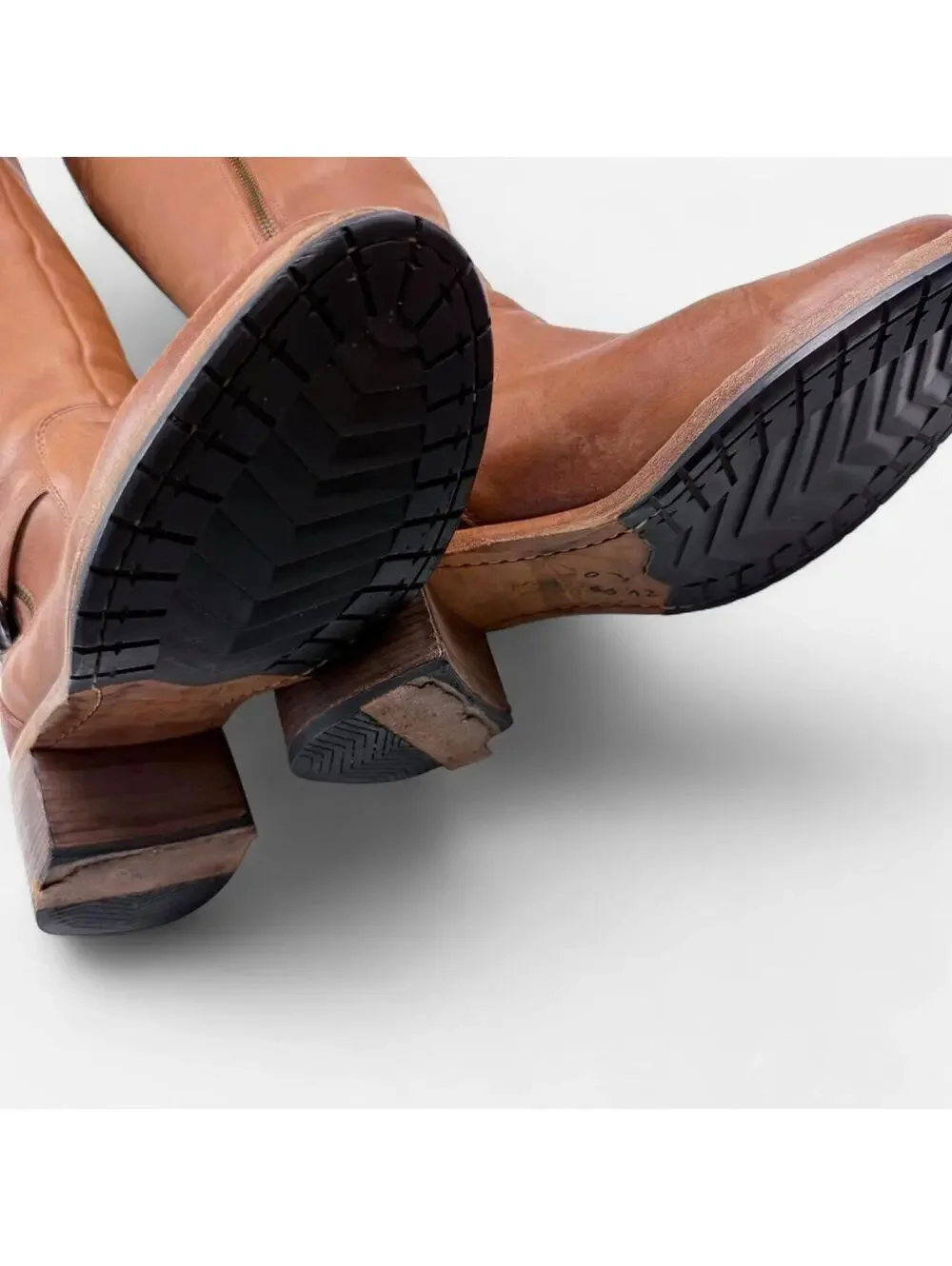 Clarks Cognac Leather Buckle Riding Boots in Brown